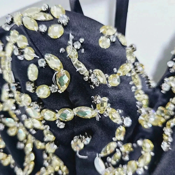 Sherri Hill black mermaid prom dress gown w gold beading 2 - Picture 8 of 13